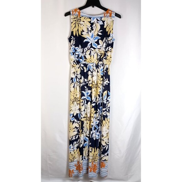Enfocus Studio Blue Yellow Floral Maxi Dress Women’s Size 6 Sleeveless Excellent - Picture 6 of 9
